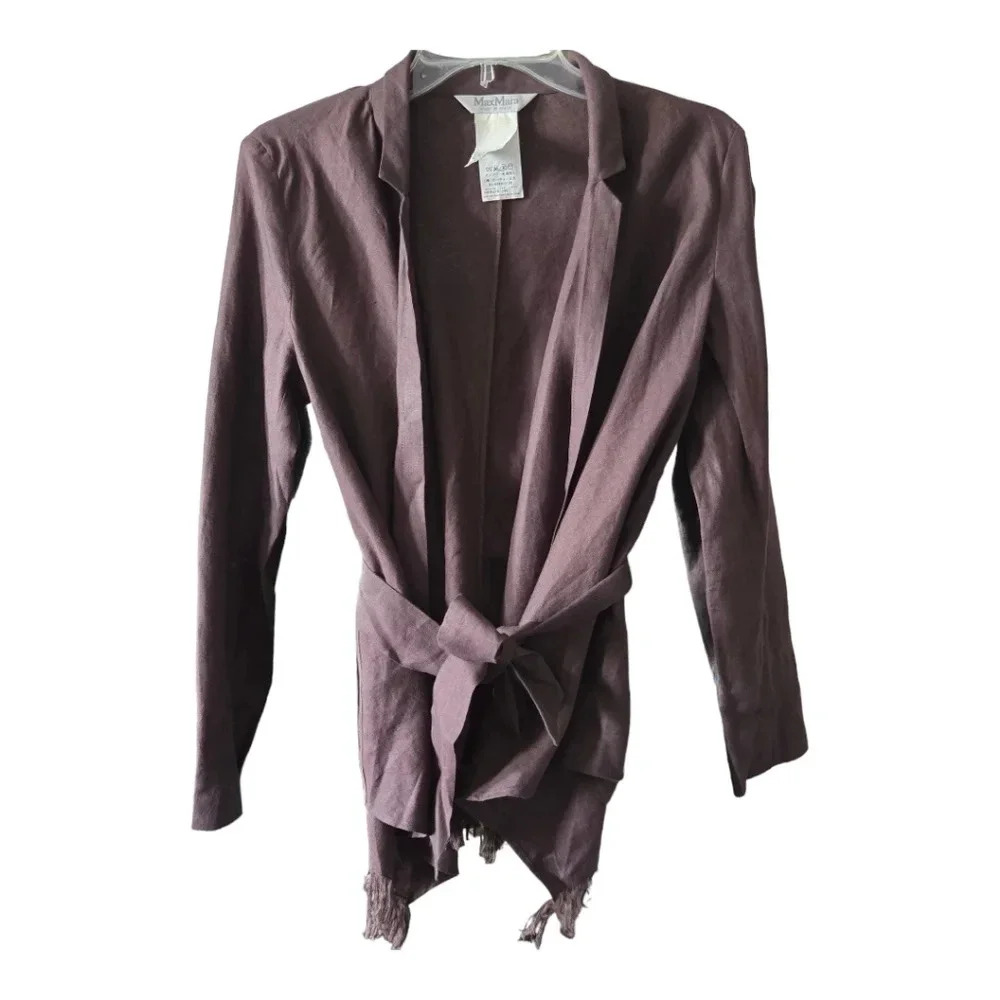 Max Mara | Brown Linen Lightweight Belted Waterfall Blazer Sz 2